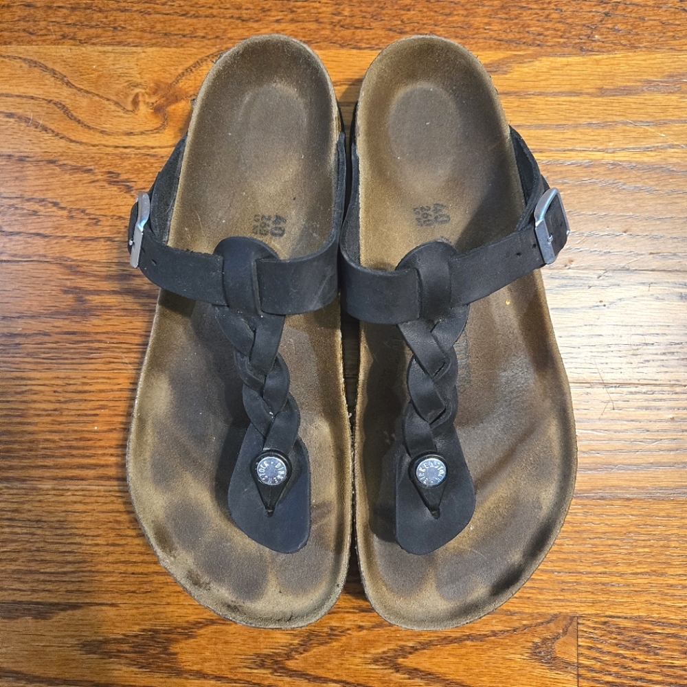 Birkenstock Gizeh Braided Black EU 40 US 9-9.5 Women's EUC Regular width